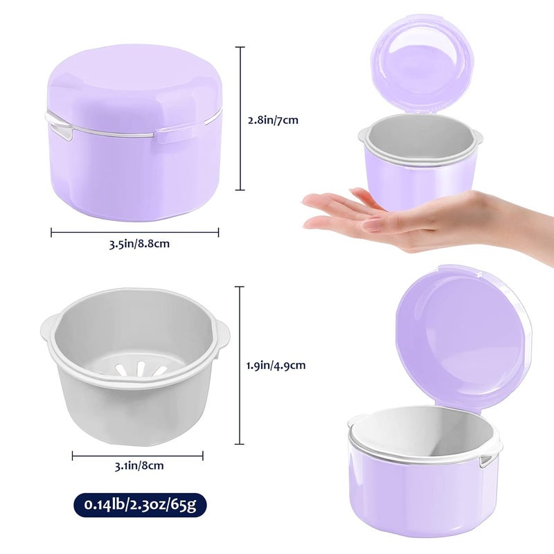 DTDIATOOL Denture Case, Denture Bath, Denture Cups for Soaking Dentures, Denture Brush with Case, Denture Bath with Rinsing Basket, Easy to Carry and Clean Retainer Case Denture Cleaning kit - Image 5